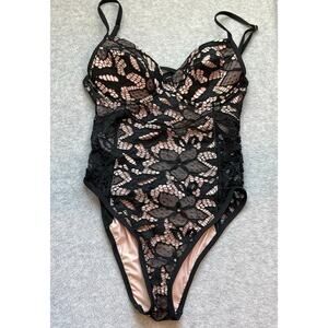 Anthro Somedays Lovin NWT One-Piece Women's Small Black Lace Swimsuit vacation